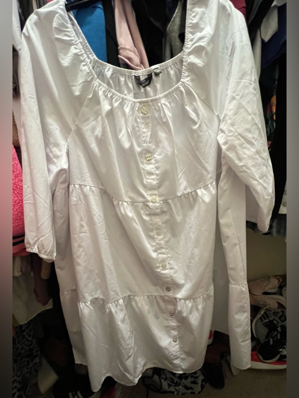 Mlle Gabrielle White Tiered Button-Front Dress - Picture 2 of 5